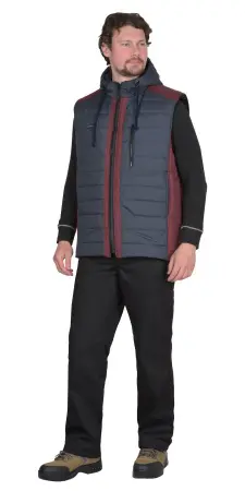 Жилет СИРИУС-УРБАН зимний с капюшоном (сине-серый/бордовый)