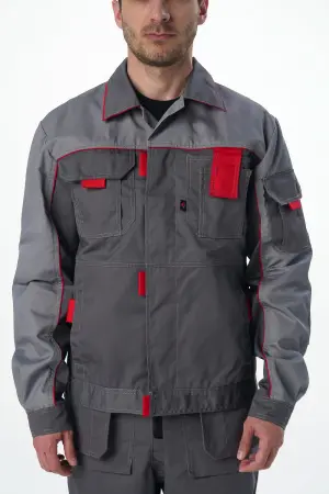 Костюм ДРАГА-2 с ПК (т.серый/св.серый/красный)