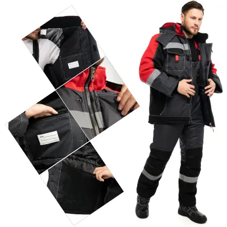 Костюм ЮКОН-МЕМБРАНА с ПК зимний (т.серый/черный/красный)