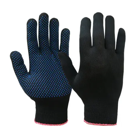 Перчатки нейлоновые тонкие c ПВХ миниточка 2-нити 13 класс (черный)