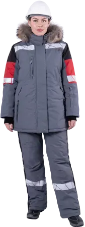 Куртка ХАЙ-ТЕК SAFETY зимняя женская (серый/чёрный/красный)