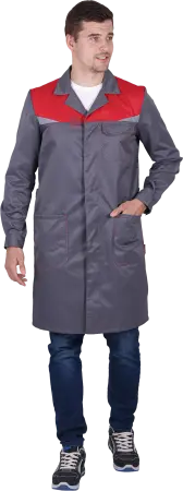 Халат КМ-10 ЛЮКС (серый/красный)