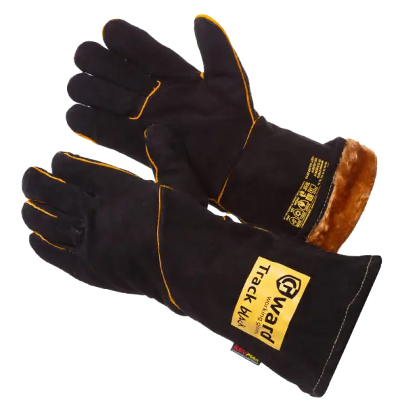 Краги TRACK BLACK ZIMA из спилка с широким раструбом мех-мутон (черный)