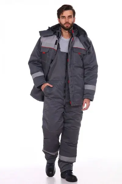 Костюм зимний с ПК (серый/св.серый/красный)