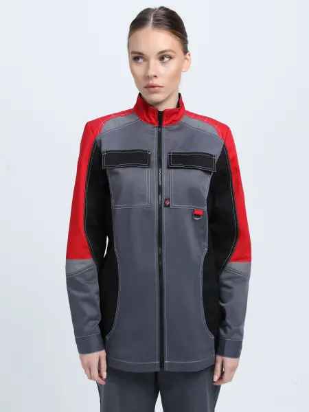 Костюм ВЕКТРОН-1 женский с БР (серый/красный/черный)