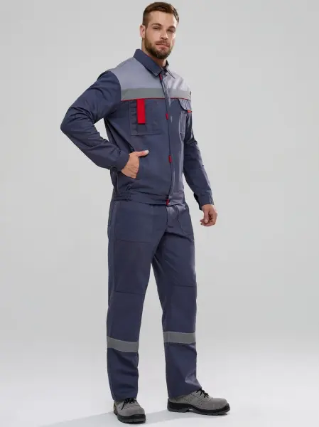 Костюм ФЛОФТ-1 СОП с БР (т.серый/св.серый/красный)