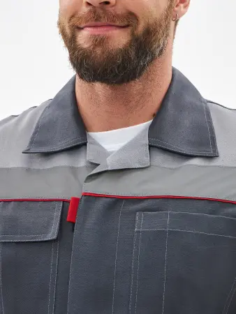 Костюм ФАВОРИТ-2 IMP усиленный с ПК (т.серый/серый/красный)