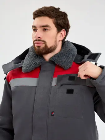 Костюм ТРУЖЕНИК-УЛЬТРА-2 СОП зимний с ПК (т.серый/красный)