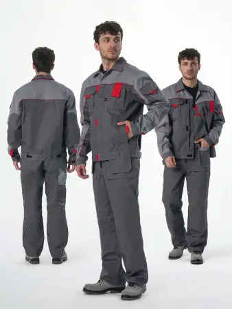 Костюм ДРАГА-2 с ПК (т.серый/св.серый/красный)