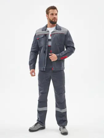 Костюм ФАВОРИТ-2 IMP усиленный с ПК (т.серый/серый/красный)