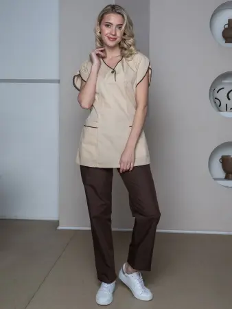 Костюм МОККО женский с БР (коричневый/бежевый) женские медицинские