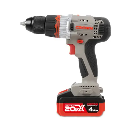 Аккумуляторный шуруповерт CROWN CT21076HMX-4 BMC 20В B3+ 2х4.0Ач 400/1500об/мин
