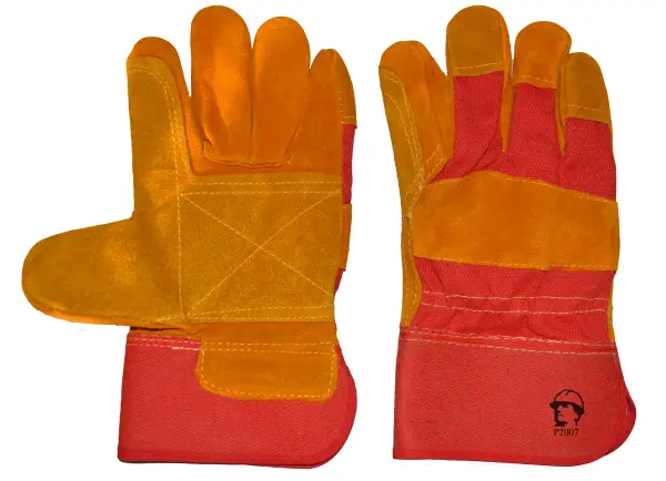 Перчатки РОСМАРКА 2007 спилковые комбинированные усиленные (желтый/красный)