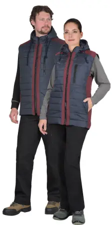 Жилет СИРИУС-УРБАН зимний с капюшоном (сине-серый/бордовый)