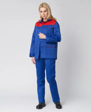 Костюм женский с БР (васильковый/красный)