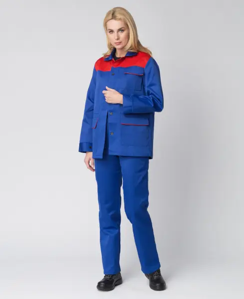 Костюм женский с БР (васильковый/красный)