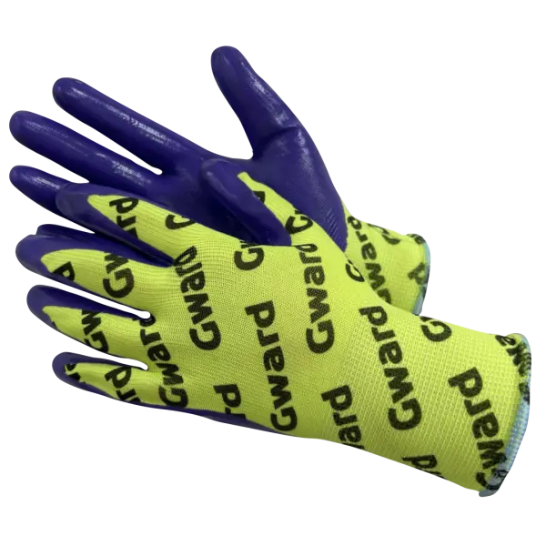 Перчатки HI-VIS WITH GWARD LOGOS нейлоновые нитриловые с логотипированием Перчатки HI-VIS WITH GWARD LOGOS нейлоновые нитриловые с логотипированием