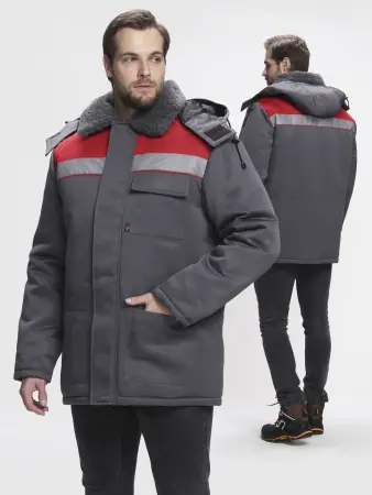 Куртка БРИГАДА NEW Смесовая зимняя (т.серый/красный)