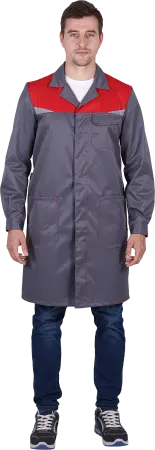 Халат КМ-10 ЛЮКС (серый/красный)